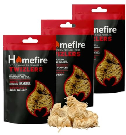 Wood Wool Fire Lighters Multipack - Pack of 3 x 300g Easy to Light 100% Natural Twizlers Firelighters with Topline Card for Charcoal BBQ’s, Pizza Oven, Fire Pits, Wood Burners, Barbecue, Camping