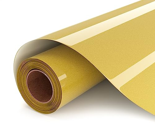 UIOK Plotterfolie Textil Gold 30.5x182cm Flexfolie Plotter Textil,HTV Flexfolie Bügelfolie Plotter Heat Transfer Vinyl für DIY T-Shirt, Transferfolie P-lotter Flexfoli-e für Cricut (Gold)
