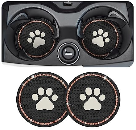 CGEAMDY 2 Stück Bling Auto Untersetzer Getränkehalter, Untersetzer Auto Getränkehalter Untersetzer, Kristall Strass Auto Zubehor Innenraum Für Fraueau(Schwarz-Rosa)