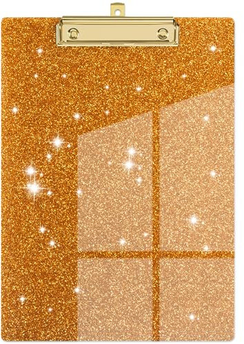 Piasoenc Acryl Klemmbretter, Mode Glitter Klemmbrett, Standard Letter Größe Klemmbrett, A4 Größe 12,5 x 9, Cute Konfetti Klemmbretter für Frauen, Rose Gold Desk Bürobedarf und Zubehör