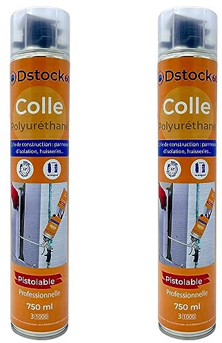 DSTOCK60-2 colles de montage polyuréthane pistolable - Colle polyuréthane non expansive - Pour le collage et montage de matériaux isolants, panneaux XPS et EPS, rouleaux d'étanchéité toiture bitume