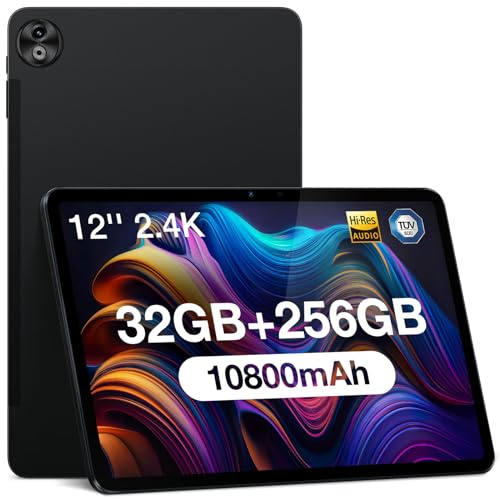 DOOGEE T20 Ultra 12 inch Android 13 Tablet, 32GB+256GB ROM/2TB TF, 2.4K Display, 2.2GHz G99 Octa-core, 10800mAh Battery, Sim Card Slot, 4 Hi-Res Speakers, 2.4G/5G WiFi, Black