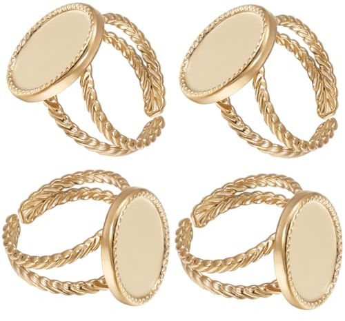 Beebeecraft 1 Box 8 Stück Sonnen Offene Manschetten Ringfassungen 18K Vergoldetes Messing Offene Rohlinge Mit Ovalem Tablett Metall-Ringfassungsrohlinge DIY Einfassungen Für Die Herstellung