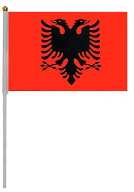 Pandiui23 20 Albanien Kurbel Flaggen, Albanien Mini-Flagge tragbar, Rot, Klein