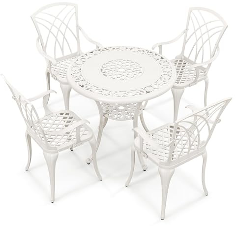 GOPLUS Juego de Muebles de jardín, Mesa de jardín, Mesa de bistró con 4 sillas de Aluminio, Muebles de balcón, Juego de Muebles de jardín para 4 Personas, Grupo de Asientos para balcón, jardín