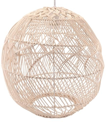 Decorasian Paralume boho in rattan – cesto paralume per lampada a sospensione con portalampada E27 – Lampada a sospensione in rattan – beige-bianco