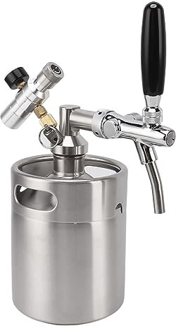 DADEa Dispensador de Cerveza de Barril para el Hogar, Mini Barril Portátil de Acero Inoxidable, 2 L, Sistema Dispensador de Cerveza de Fácil Inyección para el Hogar, Calibre 60 PSI, Sistema de Barril