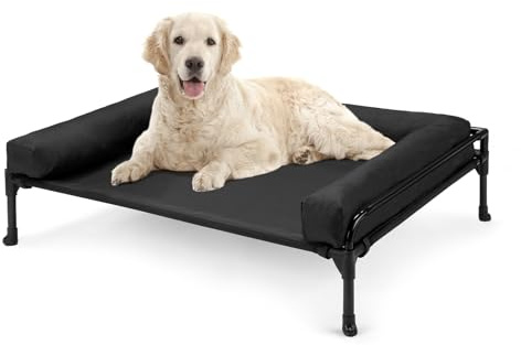 Veehoo Cama Elevada Perro Medianos, Cama Perro Elevada con Almohadón Extraíble Lavable, Camas Refrescante Perro Camas de Mascotas Transpirable para Exterior Interior, Negro 89 x 56 x 18cm