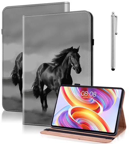 TUOLISG Hülle für Kindle Fire HD 8 & 8 Plus Tablet (12/10th Gen,2022/2020 Release) 8 PU Leder Slim Brieftasche Hülle mit Ständer KartenfachSchutzhülle Tasche - Schwarzes Pferd