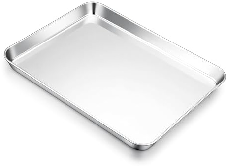 E-far Cookie Sheet for Baking, 18”x13” Stainless Steel Baking Sheet Pan for Oven, Large Non Toxic Metal Baking Tray for Cake Cookies, Healthy & Rust Free, Mirror Finish & Dishwasher Safe, 1 Pack