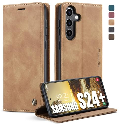 Lxisxcna Schutzhülle für Samsung Galaxy S24+ Plus 5G mit Kartenhalter, magnetischem Ständer, Premium Lederhülle Klappbar Flip Case Tasche Schutzhüllefür Samsung Galaxy S24+ Plus 5G 6,8 Zoll (Braun)