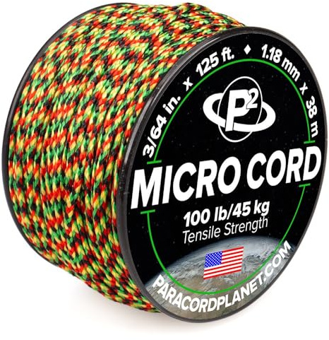 Paracord Planet Micro Paracord – tunn flätad sladd för hantverk, fiske och gör-det-själv-projekt i 38 m spolar – jamaicansk