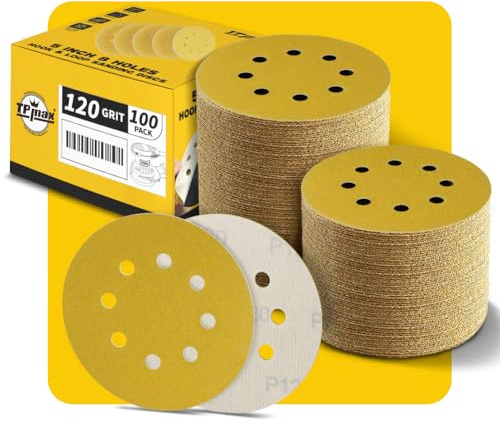 100 Stück 125mm 8 Loch Schleifscheiben 120 Körnung - Premium Gold Rund Klett Schleifpapier für Exzenterschleifer - Ideal für Holz, Metall, Automobil