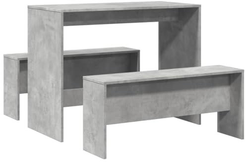 vidaXL Mesa y Bancos de Comedor 3 pzas Madera ingeniería Gris hormigón, Juego de Mesa de Comedor, Juego de Mesa con Banco, Mesa de Comedor y Bancos