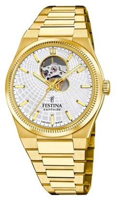 Festina SWISS MADE Orologio Automatico Uomo Acciaio 316L Oro - Vetro Zaffiro Resistente - Impermeabile 10 ATM - F20062/1 Automatic