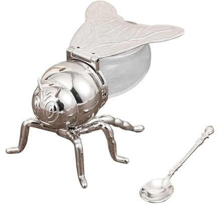Baoblaze Pot de stockage de miel d'abeille avec cuillère, sucrier décoratif créatif, pots à sucre pour stocker de miel, Queue D'abeille Argentée