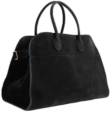 Generisch Genuine Leather Suede Tote Bags for Women, Vintage Top Handle Brown Suede Tote Bag Shoulder Satchels Bag (Black Suede)