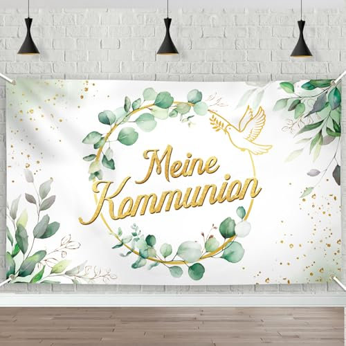 BETESSIN Kommunion Banner 180x110cm - Erstkommunion Deko mit Eukalyptus Design - Geschenkidee für Junge & Mädchen