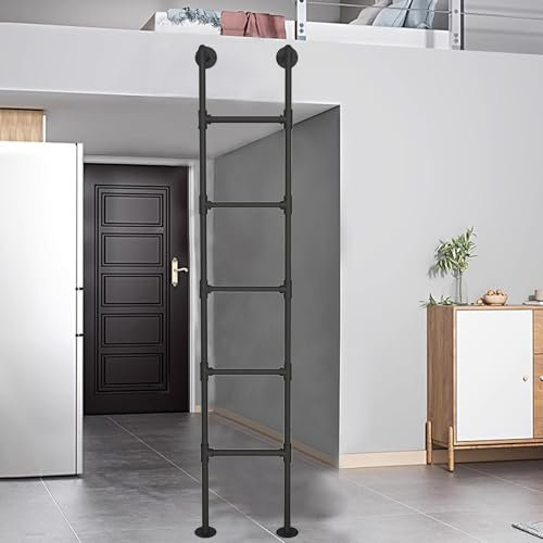 Schwarze Metall-Feuerleiter für Kellerfenster, robuste Kletterleiter für drinnen und draußen, 150 kg Tragkraft, 279,4 cm
