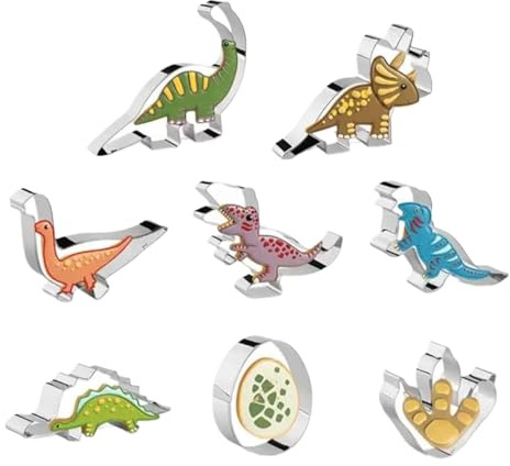 Moldes para galletas de animales, dinosaurios, juego de 8 piezas de acero inoxidable | Lindos cortadores de galletas, molde para tartas de dinosaurios para frutas, panqueques, hornear niños