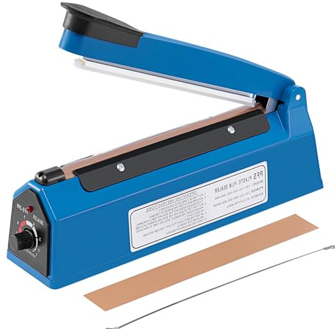 CROWNSHOP 200mm Impulse Heat Sealer Manual Plastic Bag Sealing Machine | Portable Food Bag Sealer adjustable heat settings quick sealing keeps contents fresh for kitchen snacks tea gifts packaging