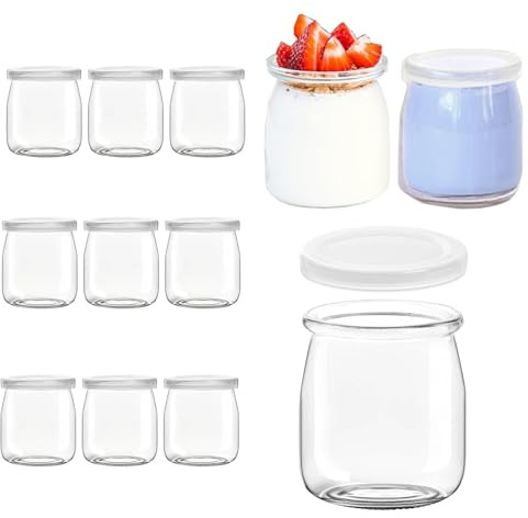 KPPTYTY 200 ml Durchsichtige Joghurtgläser mit Deckel, Joghurtgläser mit Deckel,Joghurt-Gläser,Weckgläser Glas Einweckgläser für Marmeladen, Gelees, Honig, Desserts (12 Stück)