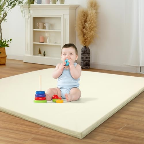 BoxedHome Extra Thick Baby Play Mat 122x122x3.6cm-Non-Toxic Vegan Leather, Waterproof, Safe Floor Mat for Iinfant & Toddler (Beige)