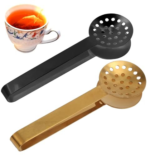 2pz Pinze Stringi-Bustina da Tè, Accessori in Acciaio Inox Filtro Dispenser Pinza per Amanti del Tè Regali (Nero, Oro)