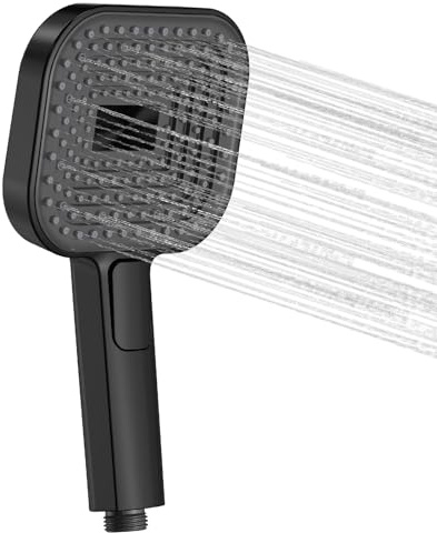 Grand pommeau de douche Noir,135 mm, haute pression et économie d'eau, avec 3 types de jet (pluie/massage/mix), buses en silicone anti-calcaire, design chromé, pour bébé et animaux domestiques.