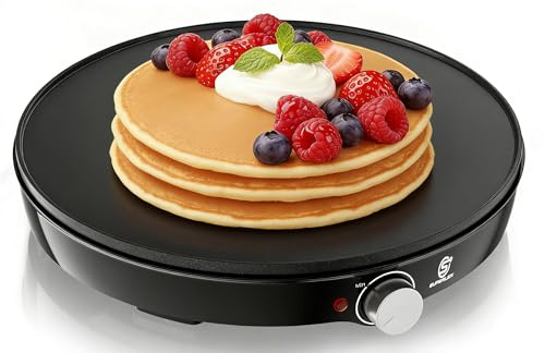 SUPERLEX Crepe Maker Electric Pancake Maker 12 Inch Large Non Stick Hot Plate Adjustable Temperature Control Crepe Pan Machine for Pancakes Crepes Omelets Chapati Roti Tortillas Tacos