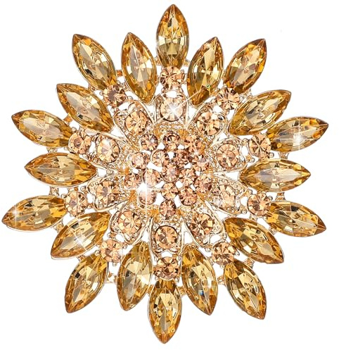Heclia Rhinestone Crystal Sunflower Brooch Pin for Women Extra Large Brooches Pins for Clothes, Dress, Hat Decoration, Shawl Pin with Diamond, Large Vintage Brooches, L, Acrylic Alloy Steel, no