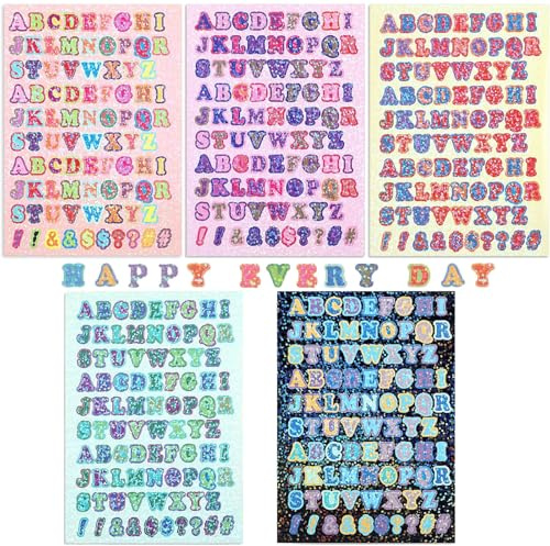Canollo 5 Blätter Bunt Buchstaben Aufkleber, Selbstklebende Buchstaben Set, Kinder Selbstklebende Sticker zum Basteln, Buchstaben Aufkleben Klein für DIY Scrapbooking Geschenkbox Kartenhandwerk