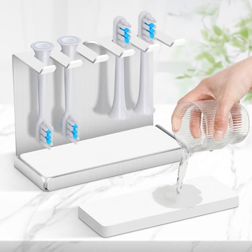Vandicka Edelstahl Zahnbürstenhalter für 5er elektrische Zahnbürstenkopf, Zahnbürstenhalter mit Wasserabsorption für Oral B Bürstenhalter, iO, Philips UVM. | Bürstenkopf-Halterung, Silber