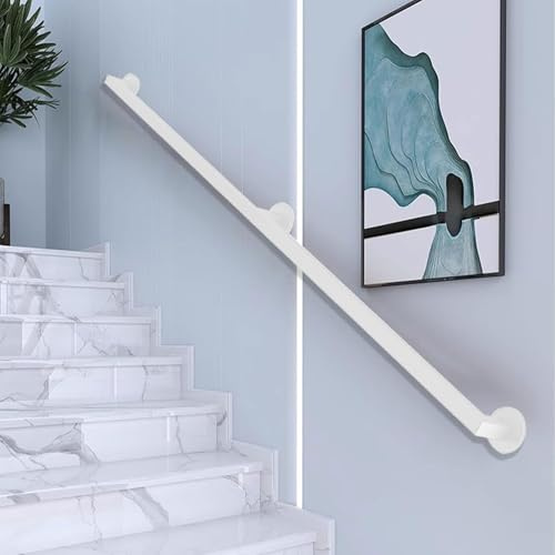 Metal Stair Handrail - Stair Railing - Wall Mount Handrail, Modern Stair Handrails Railing Kit, Stairway Railing, Wall Mounted Outdoor Stair Railing, For Indoor Outdoor Villa Loft Corridor(White,3ft/9
