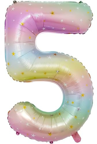 Zahlen Luftballon 5 Regenbogen-Gradient,40 Zoll Luftballon Zahlen 5 Folien Ballon ,Luftballon 5. Geburtstagsdeko Mädchen Riesen Folienballon 5. for Mädchen Jungen Birthday Party Geburtstag Dekor