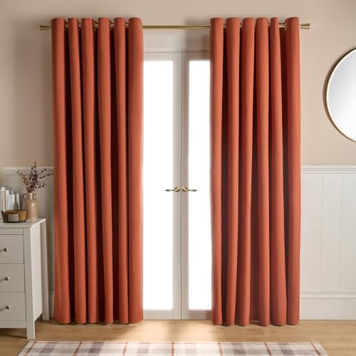 Dreamscene Blackout Curtains for Living Room, Thermal Insulated Curtains Soft Decorative Woven Texture Filled Eyelet Curtain for Bedroom 2 Panels 90 x 90, Rust