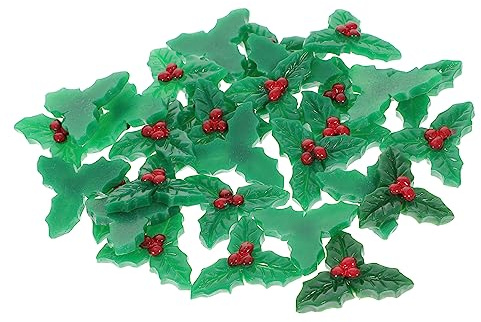 MALUGOGO 30 ornamenti a foglia di Natale piccole decorazioni mini foglia di agrifoglio accessori per artigianato agrifoglio decorazioni artigianali decorazioni natalizie resina verde