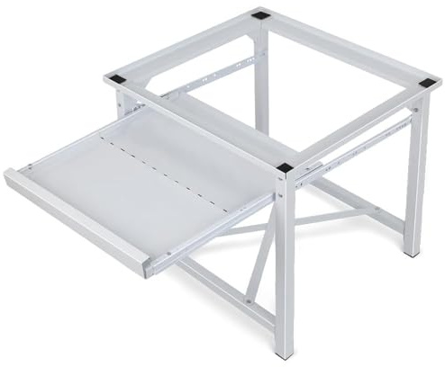 Stabil Untergestell für Waschmaschinen mit Ablagen, aus Stahl, max. 150 kg, Rutschfester Waschmaschinen Sockel, Gestell Podest Erhöhung für Trockner, Kühlschrank, Weiß, 60 x 56 x 52 cm (L X B X H)