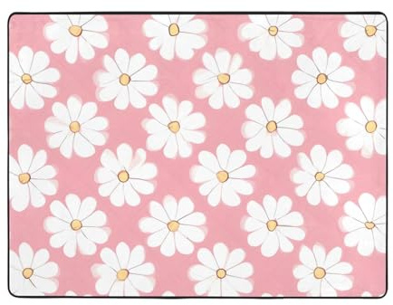 Qwvbn White Chrysanthemum Texture Chart Prints Anti-slip floor mat 63x48in home décor soft and non-slip suitable for living rooms hotels and offices.