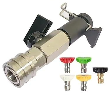 MoSundi Válvula de bola para lavadora de alta presión con conector rápido e interruptor de encendido/apagado, 4500 PSI, construcción de latón de acero inoxidable, para modelos Kaichi