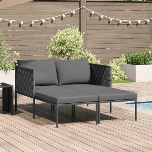 Owoxanthellate Sonnenliege Anthrazit 115x153x69,5 cm Stahlrahmen wetterfest Verstellbarer Rücken für Garten Terrasse und Balkon, Modernes Design mit Poly-Rattan-Armlehnen