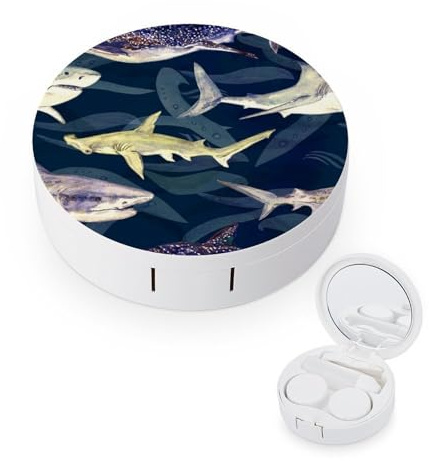 fkgvwo Contact Lens Case Shark Blue White Contact Lens Box Travel Kit Portable for Travel & Home