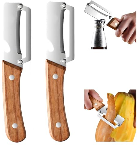 ZVD Sparschäler 2 Stück 2 Stück-Pack Sparschäler Multifunktionaler Küchen Schäler mit Holzgriff Gemüseschäler und Flaschenöffner für Obst Gemüse und Picknick Langlebiges Schälwerkzeug (2PC)