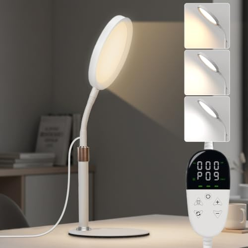 Light Therapy Lamp - 10,000 Lux UV-Free LED Therapy Light, Full Spectrum Sunlight Lamp with 3 Color Temperatures, 9 Brightness Levels & Adjustable Gooseneck - Happy Lamp for Home, Office (White)
