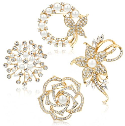 Broche Femme Vetement 4PCS Broches de Fleur de Perle de Cristal pour Jupes (A)