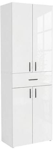 ComfortCove Badezimmerschrank mit Schublade und 4 Türen, Weiß Hochglanz