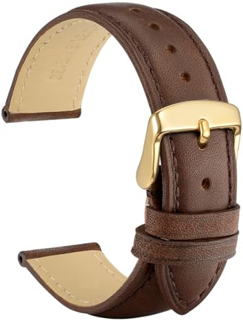 WOCCI 22mm Cinturino in Pelle Retrò con Fibbia Dorata per Uomo e Donna, Cinturini di Ricambio (Marrone Scuro)