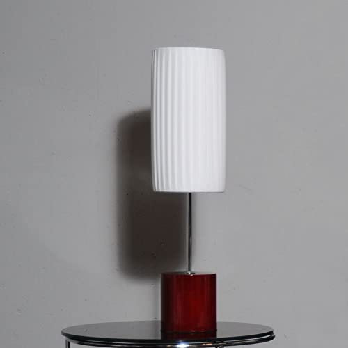 cagü Design Retro Lounge Tischlampe LOOP Weiß aus Plissee Standfuß Rot 60cm Höhe