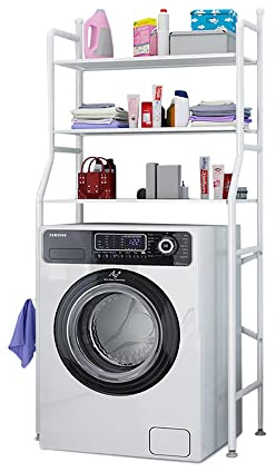 Badezimmer Platzsparer über der Waschmaschine, 3 Regal Eckständer mit Hängestange, Turm Regal Aufbewahrungsorganisator, Weiß
