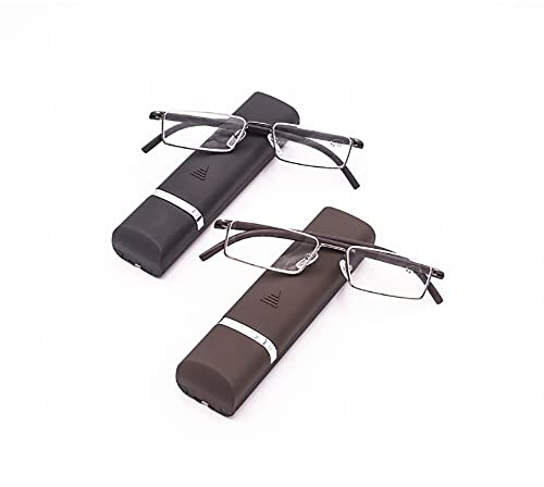KoKoBin Lesebrille 2 stueck mit Ultraleichtem TR90 Rahmen Lesehilfe Halbbrille aus Metallrahmen mit Halbrahmen Sehehilfe mit Brillenetui für Damen und Herren +1.5